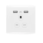 فيش كهرباء مع شاحن USB مزدوج 13 أمبير  الفنار موديل ألف المقاس  7x7 اللون الأبيض